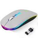 HOTLIFE LED Wireless Mouse, Slim Rechargeable Bluetooth Mouse, 2.4G Portable USB Optical Wireless Computer Mice with USB Receiver and Type C Adapter (Grey)