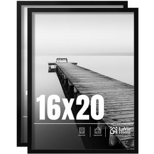 LaVie Home 16x20 Picture Frame 2 pack, Display Pictures 16 x 20 Poster Frame, 16x20 Black Photo Frame with HD Plexiglass, Display Frame for Vertical or Horizontal, Classic Collection