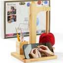 BloVine Upgraded Wooden & Magnetic Yarn Holder for Crocheting,Ideal Christmas Gift for Knitters with Phone Holder & Needle Storage, in Elegant Gift Box