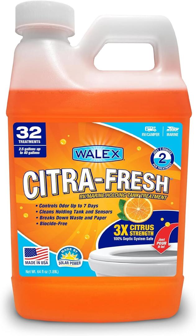 Walex Citra-Fresh Liquid Holding Tank Treatment for RV, Camper & Marine - Black Water Tank Deodorizer for Rapid Breakdown of Waste & Toilet Paper, Biocide-Free, Septic Tank Safe, 64oz (64 Fl Oz (Pack of 1))