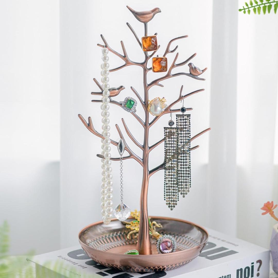 AUTODECO Retro Jewelry Organizer for Necklaces, Earrings and Rings - Tree Holder Display Tower - Great for Women - Bronze