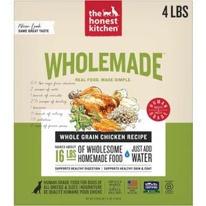 The Honest Kitchen Human Grade Wholemade Dehydrated Whole Grain Dog Food - Complete & Balanced Meal or Topper - Chicken 4 lb Box (4 Pound (Pack of 1))