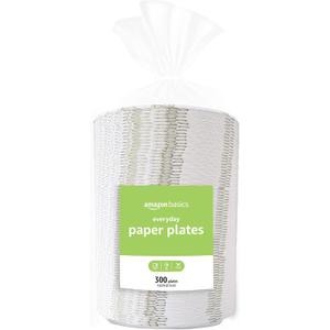 Amazon Basics Everyday Paper Plates, 8.62 Inch, Disposable, 300 Count