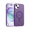 Iokmax Magnetic for iPhone 15 Plus Case [Compatible with MagSafe] with 2X Screen Protector, Military-Grade Slim Shockproof Phone Cover Translucent Anti-Fingerprint for iPhone 15 Plus 6.7'', Purple, Set of 2
