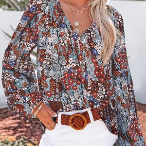 Dokotoo Women Long sleeve Shirt Flowers Multi Color Medium