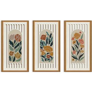 Celestdeco 3 Pcs Boho Flower Market Wall Decor Floral Botanical Modern Wood Wall Art Bohemian Floral Hanging Decor Abstract Minimalist Wooden Art for Living Room Bedroom Office 7.9 x15.8 Inch