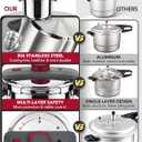 MICHELANGELO Stovetop Pressure Cooker Stainless Steel, 4.2 qt, 304 Stainless Steel, 6-Fold Safety System, One-Hand Easy-Open Lid, 2 Pressure Settings, Steamer Basket & Glass Lid, Induction Compatible