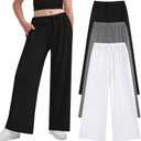 EXARUS 3 Pack Girl's Loose Straight Leg Baggy Cute Sweatpants with Drawstring Elastic Waist Wide Leg Casual Back to School for Teen 12Y Black/ Grey/ White