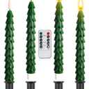 Christmas Tree Candles with Remote, 9.8 Inch Waxy Flameless Taper Candle, 4Pcs LED Battery Operated Window Candlesticks with Holder, 3D Flame Flickering Light with Timer for Christmas Decorations