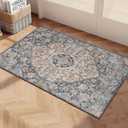 Yancorp 5.11fx3.11f Boho Area Rug for Bedroom Non Slip Washable Rug Vintage Carpet Living Room Non-Shedding Hallway Runner Rug Indoor Floor Mats Bedroom Kitchen Entryway Rugs-Rectangle Blue Grey