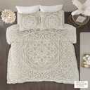 Madison Park Laetitia 100% Cotton Duvet Set - Chenille Tufted Medallion Design, All Season Cozy Bedding Shabby Chic Comforter Cover, Matching Shams, Taupe King/Cal King(104"x92") 3 Piece