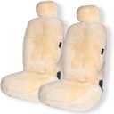 ZONETECH Sheepskin Seat Covers Fuzzy Car Seat Covers Ivory Australian Merino Wool Fluffy Fur Auto Accessories All Season Protection for Your Seats Universal Fits Most Car SUV Airbag Compatible 2-Pack