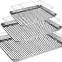 Stainless Steel Baking Sheet with Rack Set, Cookie Sheet with Cooling Rack, Set of 6 (3 Sheets + 3 Racks), Easy Clean