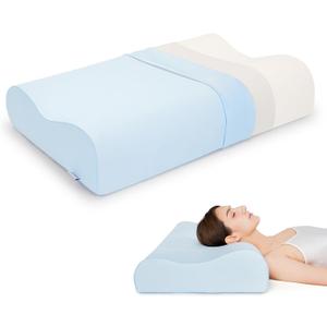 Cervical Neck Pillow for Sleeping, Cooling Pillow for Side and Stomach Sleeper, Bed Pillow Made from Memory Foam, Ergonomic Pillows for Neck and Shoulder Pain (Pillow Standard Size Set of 1)
