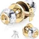 Crystal Door Knobs with Lock and Keys with Privacy Lock, Luxurious Diamond Classic Interior Glass Door Knobs for Bedroom Bathroom Gold,1 Pack