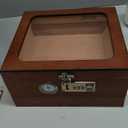 Tesonway  Humidor, Cedar Wood Humidor Box, Glass Top Desktop Humidor with Front Hygrometer, Humidifier, Divider, Accessories Drawer and Combination Lock, Gifts for Men (Brown)