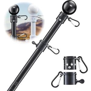 Flag Pole for Outside House - 5ft Heavy Duty Stainless Steel Flag Pole Kit, Tangle Free Spinning Flagpole Holder For Outdoor Porch Residential Decoration - Black