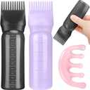 2 Pack Hair Oil Applicator Bottle for Scalp with Massage Comb,6 OZ Hair Oil Bottle with Root Comb for Scalp, Shampoo Scrubber Applicator,Hair Dye Tools(Black, purple)