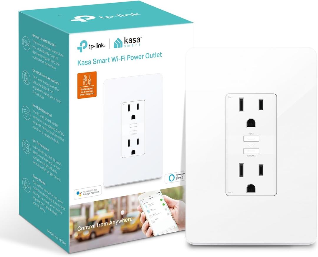 Kasa Smart Plug KP200, In-Wall Smart Home Wi-Fi Outlet Works with Alexa, Google Home & IFTTT, No Hub Required, Remote Control, ETL Certified , White, 1 Pack
