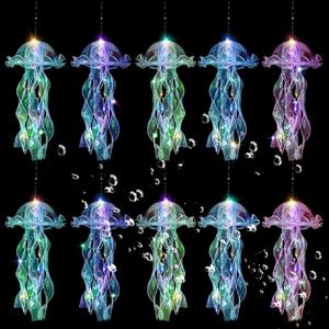 Jellyfish Decor, 10 Pcs Jellyfish Lanterns - Hanging Jelly Fish Decoration for Mermaid Theme Party & Under The Sea Party Decorations, Birthday Gift Supplies for Women Girls Baby (5 Colors) (Yellow, Pink, Purple, Blue, Green)