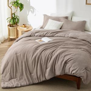 Bedsure Full Size Comforter Set, Khaki Soft Prewashed Bedding for All Seasons, 3 Pieces GentleSoft™ Warm Down Alternative Bed Set, 1 Lightweight Comforter (82"x86") and 2 Pillowcases (20"x26")