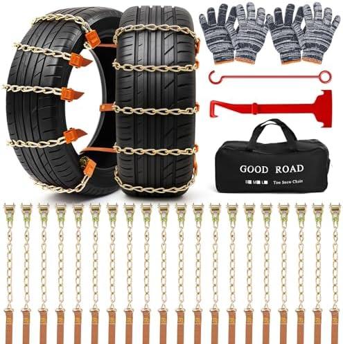 Datanly Adjustable Snow Chains for Tire Width 215-285 mm, SUV/Truck/Pickup Compatible, Easy to Install, Thickened Non-Skid Vehicle Chains