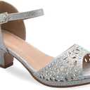 Olivia K Girl's Cute Adorable Strappy Glitter Open Toe Heel Sandals - Adjustable buckle (4 Big Kid)