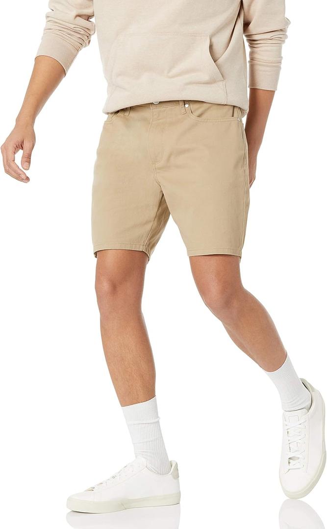 Amazon Essentials Men's Straight-Fit 7" Inseam Stretch 5-Pocket Shorts (31, Khaki Brown)