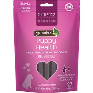 5 x Get Naked Grain Free 1 Pouch 6.2 Oz Puppy Health Dental Chew Sticks, Small