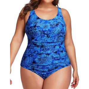 Daci Women Plus Size One Piece Swimsuit Athletic Tummy Control Ruched Bathing Suit with U-Back