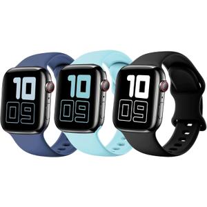 Silicone Strap Compatible with Kids Apple Watch Band 44/45/46/42mm(Series 3 2 1), Soft Sport Replacement Bands for iWatch Series 11 10 9 8 7 6 5 4 3 2 1 SE3 SE2 SE Girls Boys Small Wrists (Black+NavyBlue+Green)