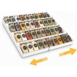 GOENDR Spice Drawer Organizer, 4-Tier Metal Spice Rack for Drawer, Expandable Seasoning Organizer Fits 11.4-22.8 Wide Drawer, Holds up to 48 Spice Jars (Not Included), White