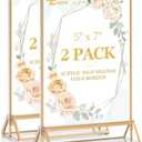 EHWINE 2 Pack Acrylic Sign Holder 5 x 7, Double Sided Gold Picture Frame Stand up Table Top Sign Holders, Clear Display Stand Menu Flyer Holder for Wedding Party