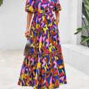 PRETTYGARDEN Women's Summer Maxi Dress 2026 Resort Wear Boho Floral V Neck Puff Short Sleeve Ruffle Flowy Beach Long Dresses (XXL)