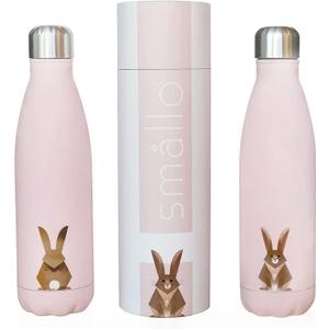 smllo | Water Bottle with Cute Bunny Design | Stainless Steel | Double Wall Insulated | Pink | 17oz