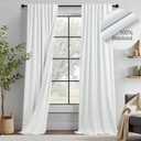 White Linen Blackout Curtains 108 Inches Long 2 Panel Burg for Sliding Glass Door Noise Reduction Thermal Summer Heat Blocking Floor to Ceiling Curtain for Bedroom Living Room Back Tab Pocket 9ft Tall