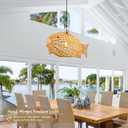 24 inch Fish-Shaped Rattan Woven Pendant Light Boho Chandelier Rustic Farmhouse Chandelier Rattan Light Fixture for Dining Room Living Room Bedroom Kitchen Foyer(Bulb Included), 22-23"