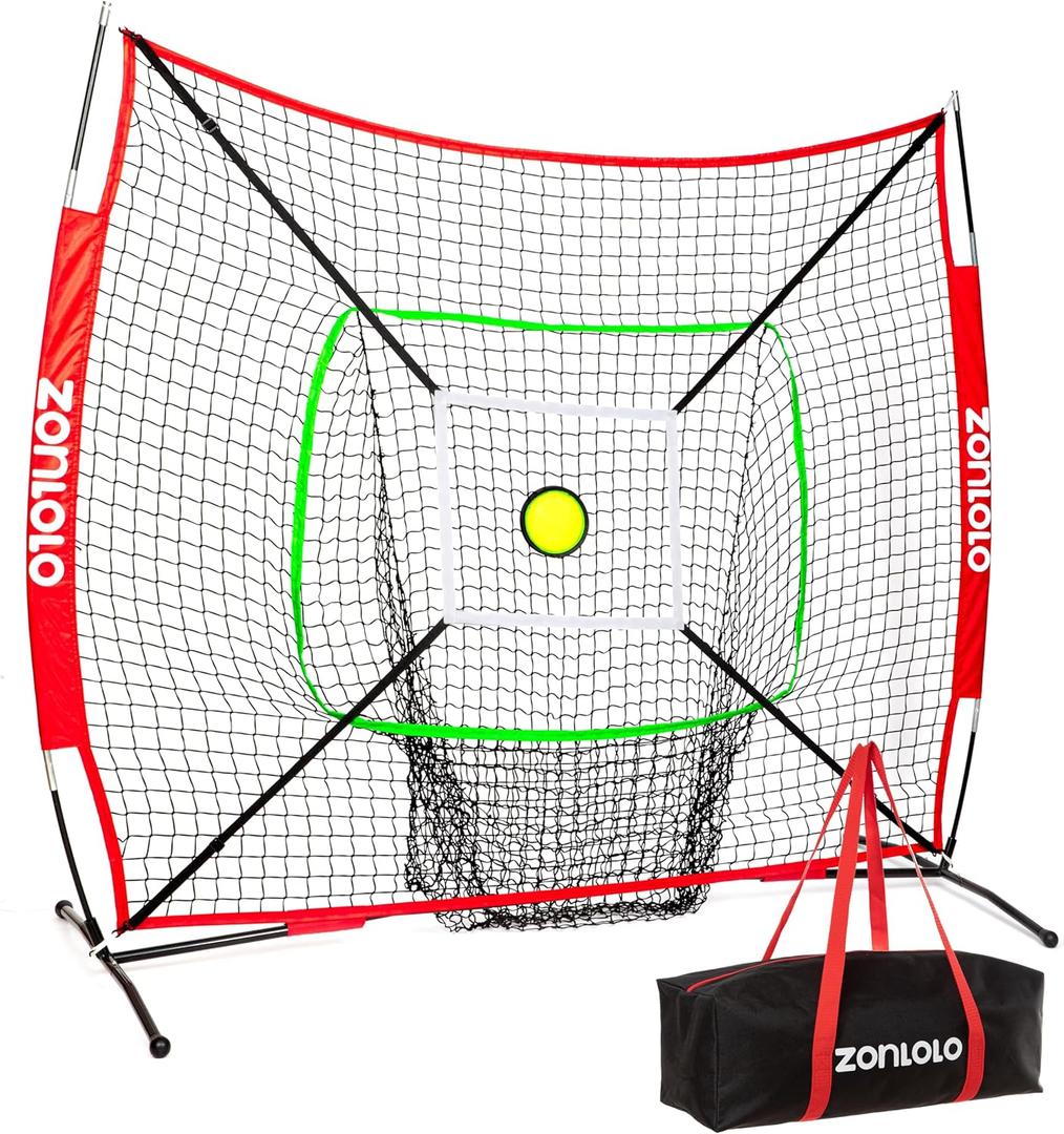 ZONLOLO 6x6ft Portable Baseball & Softball Net for Hitting and Pitching, with Sturdy Bow Frame and Carry Bag, Special Circular Target and Strike Zone for Accurate Throwing Practice, Great for Kids