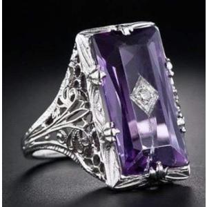 Yuren 925 Silver Large Amethyst Gem Band Ring Wedding Proposed Women Jewelry Size 6-10 (US Code 9)