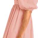 Ebifin Womens Square Neck Dresses Half Puff Sleeve High Waist A-Line Casual Backless Smocked Short Babydoll Mini Dress (Pink, L)
