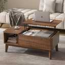 LYNCOHOME Fluted Lift Top Coffee Table with Storage, Modern Coffee Table for Living Room, Home OfficeWalnut