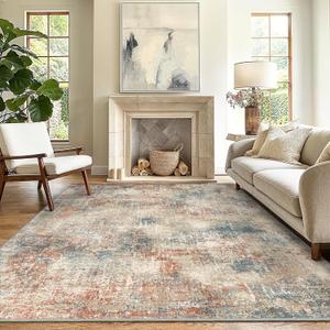 GENIMO Washable Area Rugs for Living Room Bedroom, 10x14 Modern Abstract Non Slip Rug, Low Pile Soft Contemporary Indoor Floor Carpet Cover for Dining Room Kitchen, Multi