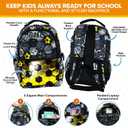 Decorably 2pc Set Soccer School Backpack for Boys with Lunch Bag with Metallic Black and Gold Design, Multi-Compartment, Water-Resistant - Back to School Gift for Kids, Toddler, Preschool, Elementary, 11.8x5.1x16.5 Inches