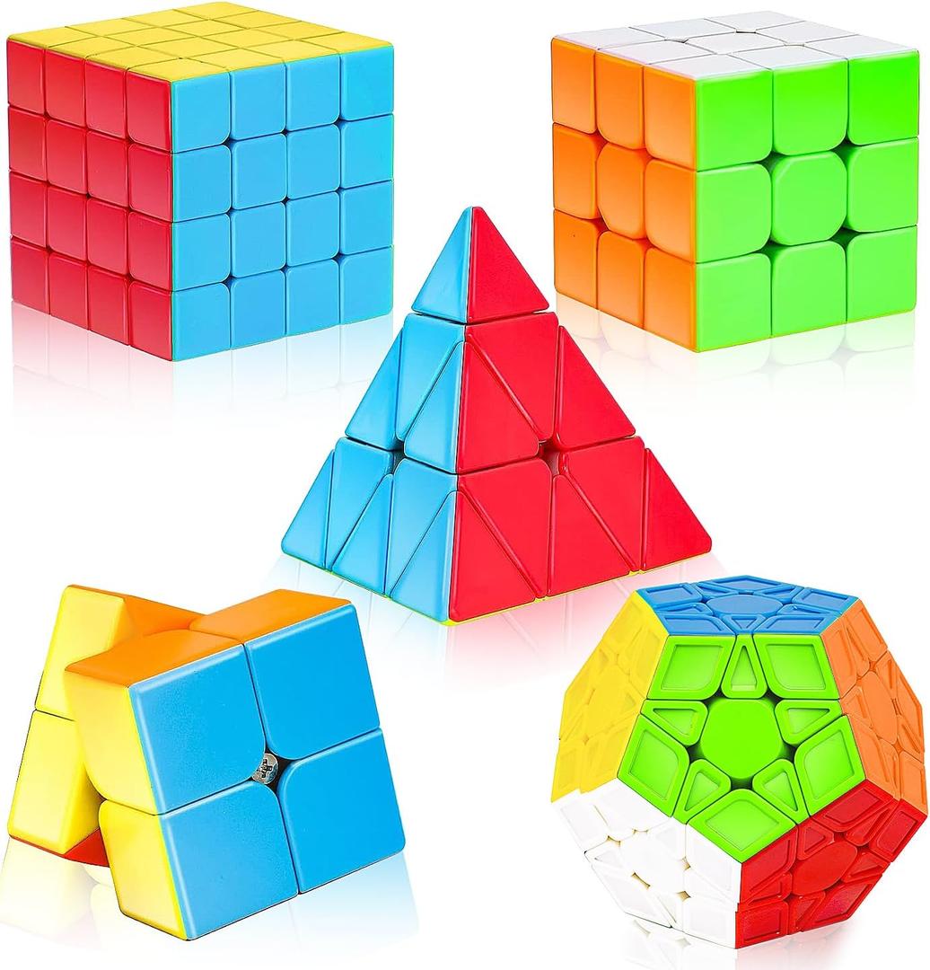 5 Pack Magic Cube Set - 3x3, 2x2, 4x4, Pyramid Megaminx, Stickerless Speed Cubes for Kids & Adults