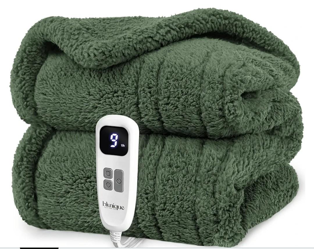Heated Blanket Electric Blanket Throw - Fast Heating Blanket Throw Double Sided Sherpa Ultra Soft Cozy with 10 Heating Levels & 2-10 Hours Auto Off, Mashine Washable, 50 x 60 Inches, Green