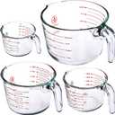 Leraze Glass Measuring Cups Set of 4 Heat-Resistant, Easy-Read Measurements, Ergonomic Handle & Pour Spout, Dishwasher Safe, Kitchen Bakeware Liquid Batter Mixing Bowls (1 cup, 2 cup, 4 cup, 8 Cup)