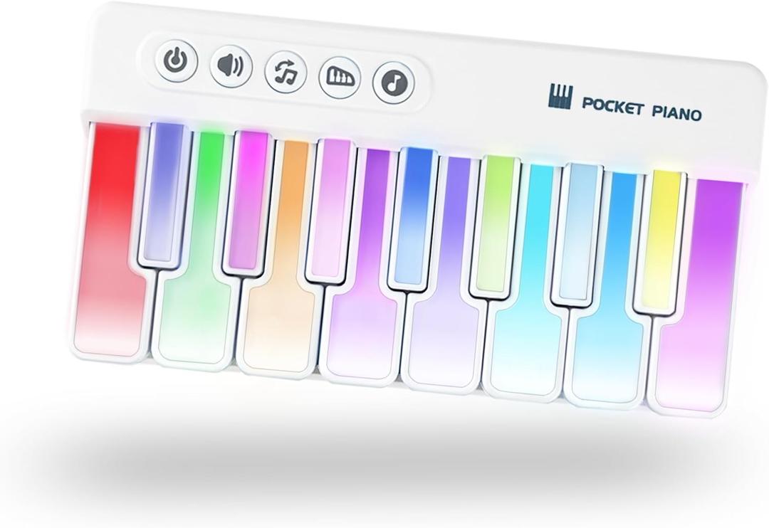 Mini Keyboard Piano Toy, Portable Light Up Pocket Piano for Toddlers Kids (White)