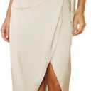 Halfisland Womens Summer Satin High Neck Sleeveless Wrap Dress Elegant Mock Neck Tie Waist Cocktail Formal Dresses (X-Large, Champagne)