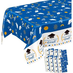 Graduation Decorations 2025, 8 Pack Blue and White Tablecloth 2025 Graduation Party Decorations,Table Cloths Class of 2025 Table Cover for College High School Party Favors Supplies Banner 54"x108"