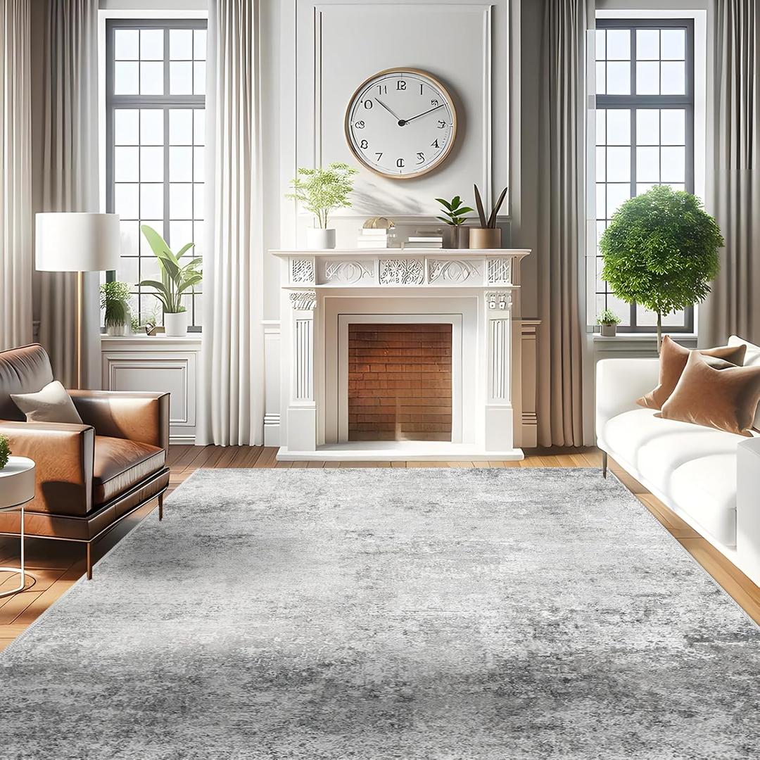 RUUGME Washable Abstract 8X10 Rug: Living Room Area Rugs Non-Slip Backing Neutral Stain Resistant Carpet for Bedroom Farmhouse Large Soft Indoor mats for Dining Room Office Entry 8X10 Grey